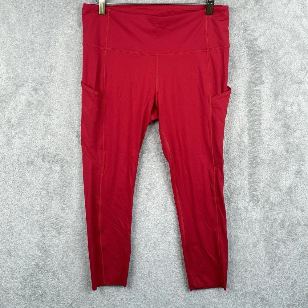 Lululemon Crop Leggings Womens 10 Red Athleisure Activewear Yoga Side Pockets